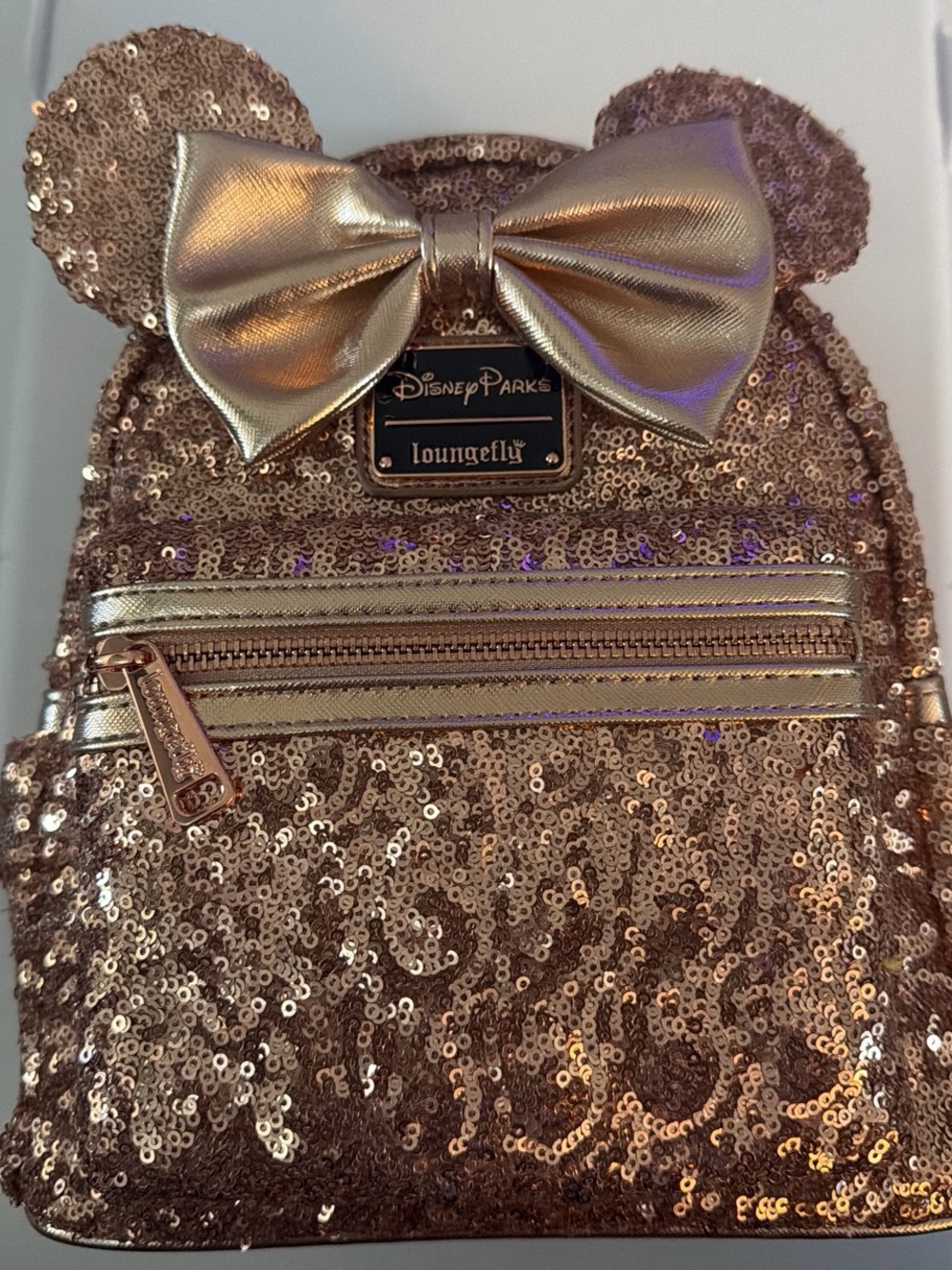 Loungefly Rose Gold Sequin Mickey Ear Mini Backpack